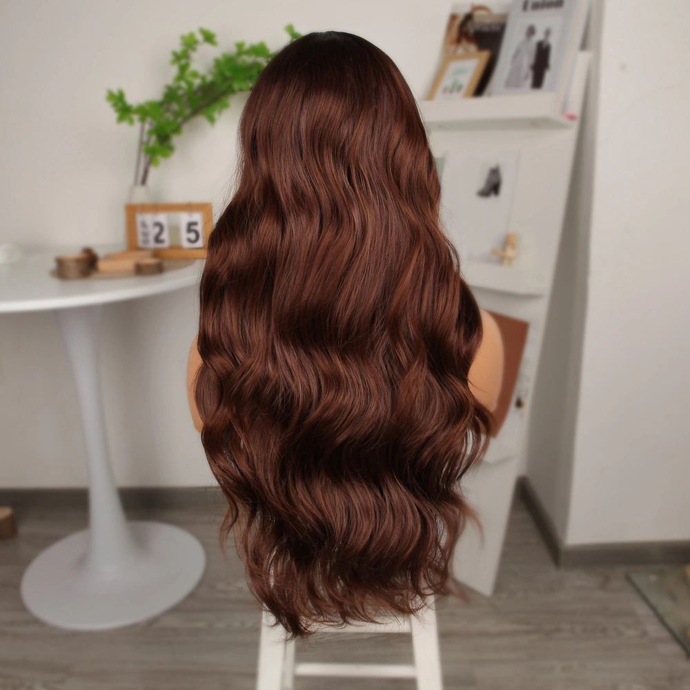 Kahve Karamel Geniş Dalgalı Fiber Sentetik Tül Peruk - Ybve-714022 Karışık - Çok Renkli