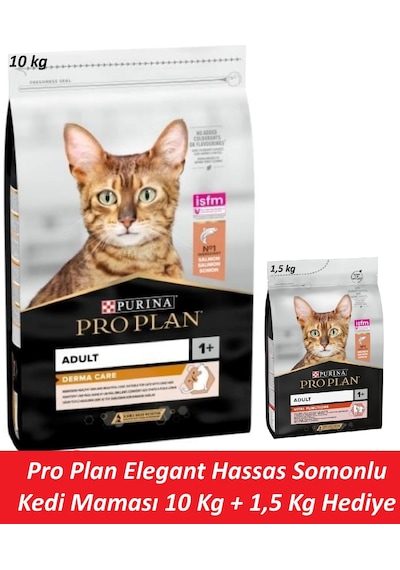 Pro Plan Elegant Hassas Somonlu Kedi Maması 10 Kg + 1,5 Kg Hediye