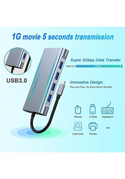 8 In 1 Usb C Yerleştirme Istasyonu 4k 60hz Hdmı Hdr Hdtv Hub Rj45 Ethernet 87w Pd Sd Microsd 2 Usb 3.0 Macbook Uyumlu Air Pro