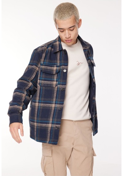Wrangler Erkek Loose Fit Lacivert Ekose Ceket - W232406410