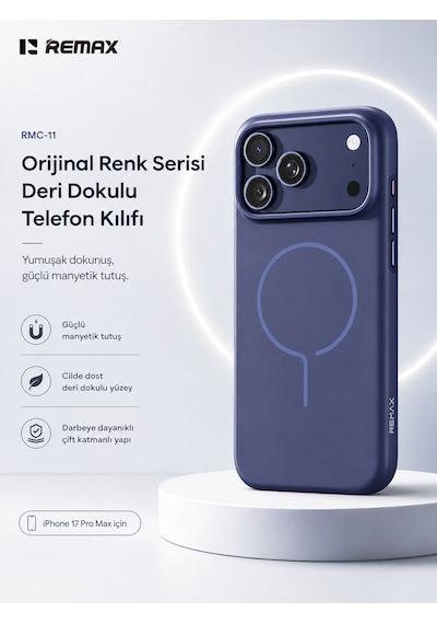 Remax  Apple iPhone 17 Pro Max Magsafe Uyumlu Metal Tuşlu Premium Kılıf Rmc-11 Mavi