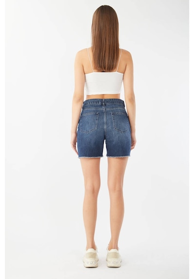 Banny Jeans Kadın Paçası Kesik Jean Şort Koyu Mavi