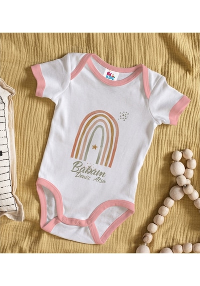 Bitmeyenkartus Bk Kids Kişiye Özel Pembe Bebek Body Zıbın - Model 19 Çok Renkli