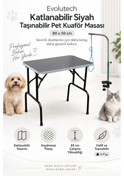 Pet Grooming Katlanabilir Siyah Taşınabilir Pet Kuaför Masası 80 Cm X 50 Cm Pet Grooming Katlanabilir Siyah Taşınabilir Pet Kuaför Masası 80 Cm X 50 Cm