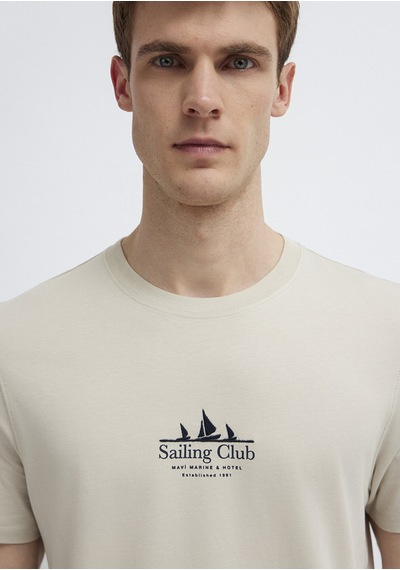 Mavi - Sailing Club Baskılı Bej Tişört 0613284-70144