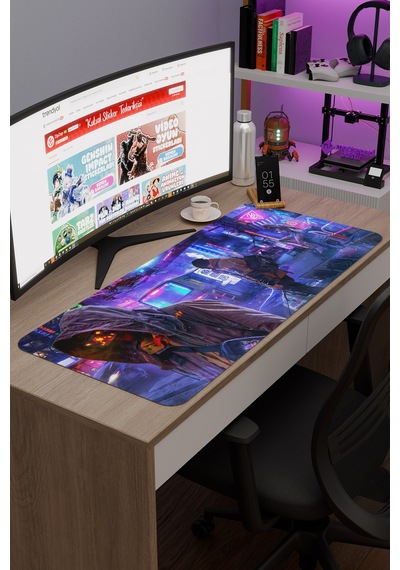 Dijital Cyberpunk Adam Kadın V4 90x40 Xxl Gaming Kauçuk Kaymaz Taban Mouse Pad Fare Altlığı