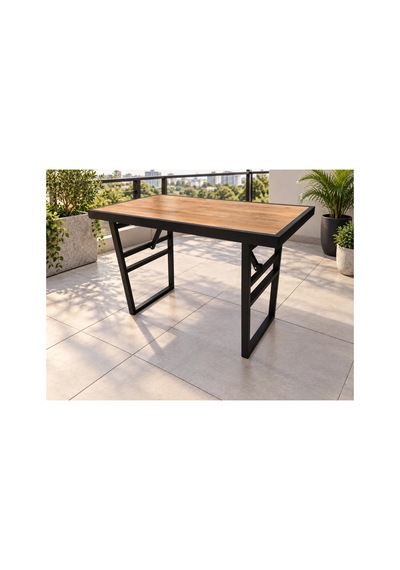Metal Çerçeveli Suntalam Siyah Ayak İp Detay Bahçe Mobilyası Masası Sehpası 93x55cm Diğer