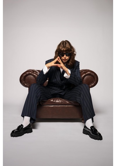 Kadın Lacivert Çizgili Oversize Blazer Lacivert