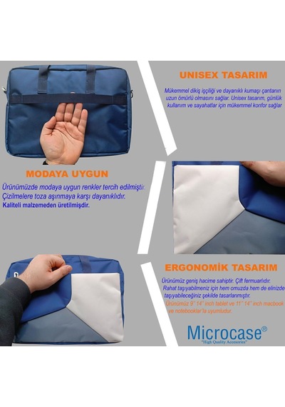 Microcase Apple iPad Air 11 2026 İle Uyumlu Tablet Çantası 2 Bölmeli Al4228 Lacivert Gri Krem Gri - Lacivert