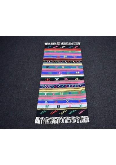 Zehra Abla Halı Yeni El Dokuma Rengarenk Bukleli Pamuklu Kilim 7459 Çok Renkli