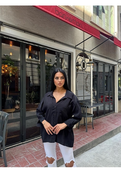 WeShaya Siyah %100 Pamuk Cepli Gömlek Siyah
