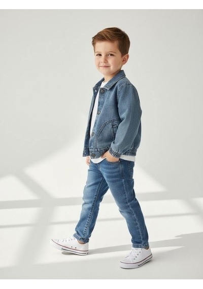 Zekids Erkek Bebek Tasarım Kot Ceket-17214 Mavi