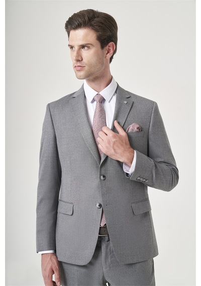 İmza Füme-gri Mono Yaka Çizgili 6 Drop Slim Fit Tam Astar Esnek Takım Elbise 1001260901 Füme - Gri