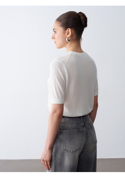 Dilvin 10872 Lyocell Karışımlı Minimal Bluz-ekru