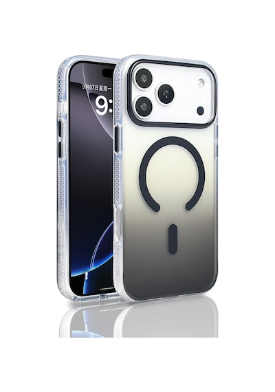 Zore İphone 17 Pro Max Kılıf M-safe Şarj Özellikli Transparan Renk Geçişli Nvth Toros Kapak - Siyah