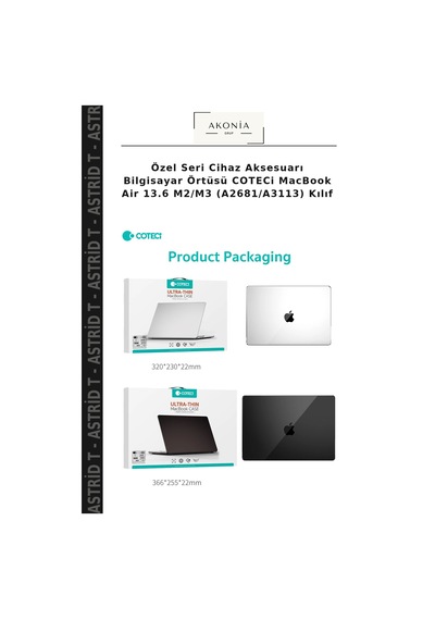 Özel Seri Cihaz Aksesuarı Bilgisayar Örtüsü Coteci Apple MacBook Uyumlu Air 13.6 M2/m3 A2681/a3113 Kılıf Çok Renkli