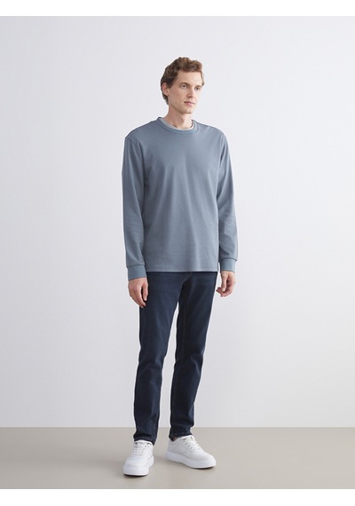 LC Waikiki Lc Waıkıkı İndigo Bisiklet Yaka Uzun Kollu Erkek Sweatshirt