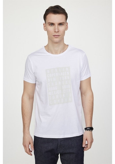 Tudors Erkek Slim Fit Dar Kesim Yumuşak Dokulu Baskılı Beyaz Bisiklet Yaka Tişört-27155-Beyaz