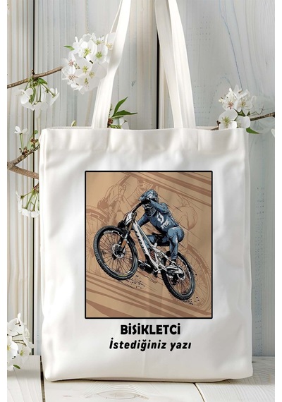Art Hediye Bisikletci Bisikletçi Bisiklet Baskılı Bez Omuz Çantası Kişiye Özel Model 36 Çok Renkli