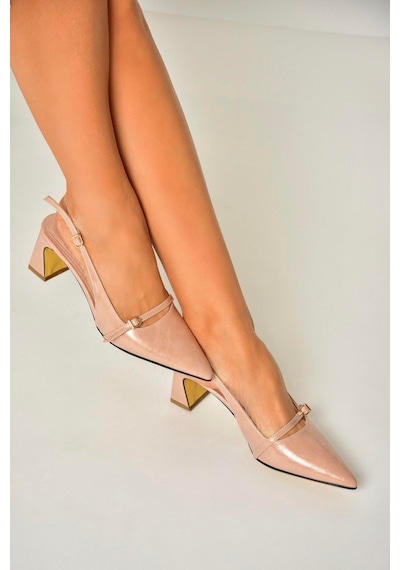 Fox Shoes U654078709 Pudra Kalın Topuklu Kadın Ayakkabı Pudra