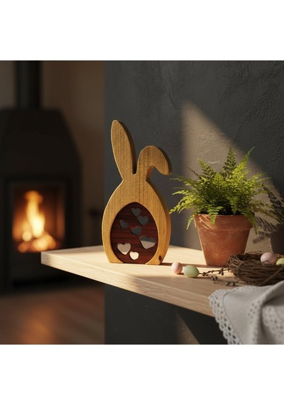 Simdale Wood İsimli Ahşap Tavşan Ve Kalp Motifli Kırmızı Yumurta