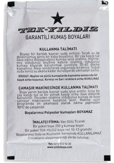 Tek Yıldız Kumaş Boyası Haki