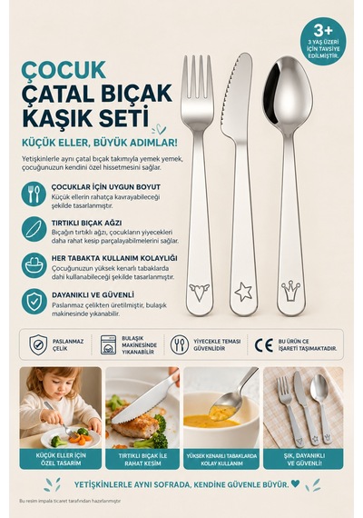 Fabler Çocuk Çatal Kaşık Bıçağı Gümüş - 886628077 Gümüş