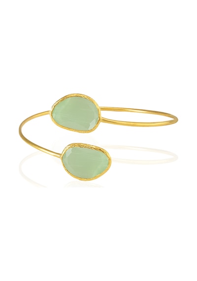 Kadir Jewellery 22 Ayar Altın Kaplama Zirkon Taşlı Ayarlanabilir Trend Bilezik Açık Yeşil