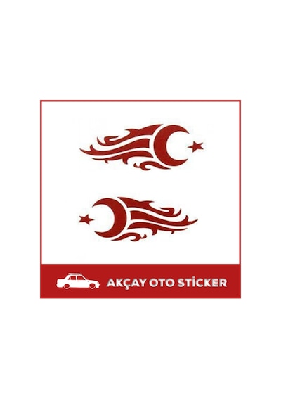Ay Yıldız 2Li Takım Sticker Ay Yıldız Alevli Sticker Arma