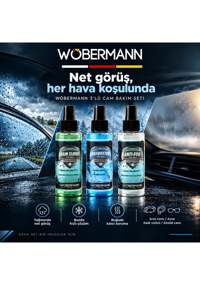 Wöbermann Cam Bakım Net Görüş Seti 3'lü Yağmur Kaydırıcı, Buz Çözücü, Buğu Önleyici