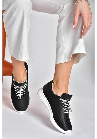 Fox Shoes P540502403 Siyah Hakiki Deri Kadın Spor Ayakkabı Siyah