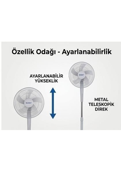 Sunny Sn8vntstnd03b 16 İnç Ayaklı Vantilatör Beyaz - 5 Kanatlı Pervane, 40w Güçlü Soğutma 3 Kademeli