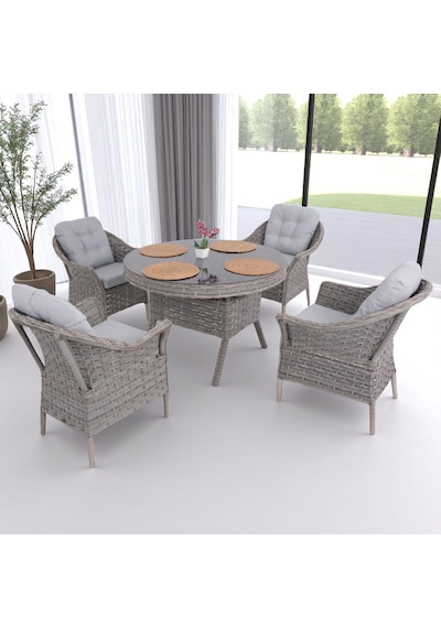 Spark Nova 110 Cm Rattan Yuvarlak Minderli Bahçe Masa Takımı Gri