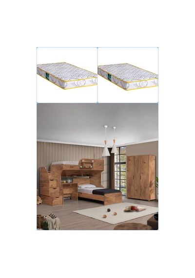 Ranza, Aura Ranza Karyola Masa 3 Kapaklı Dolap + 2 Comfort Yatak Koyu Ceviz 90 X 190 CM Ranza, Aura Ranza Karyola Masa 3 Kapaklı Dolap + 2 Comfort Yatak Koyu Ceviz 90 X 190 CM