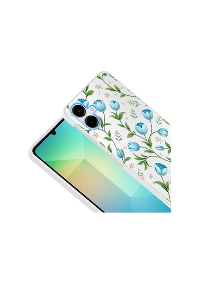 Samsung Galaxy Uyumlu, A06 Kılıf Kamera Korumalı Desenli Zore Klip Kapak - Mavi Lale -