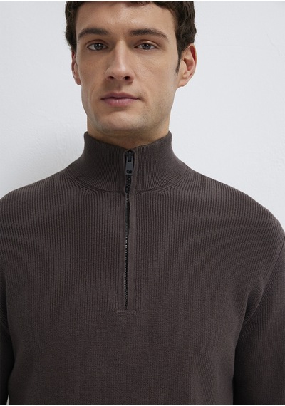 Mavi - Yarı Fermuarlı Kahverengi Kazak 0710396-70219 Kahverengi