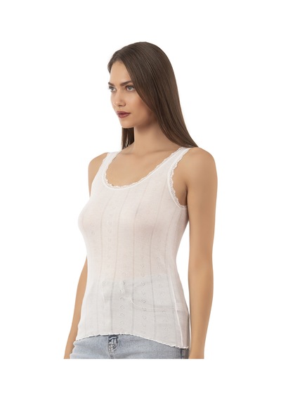 Özkan Underwear Özkan 23493 Kadın Transferli Ribana Esnek Yumuşak Kalın Askılı Atlet Ekru