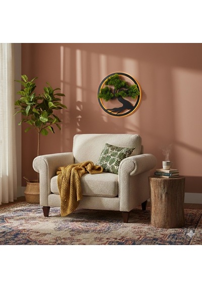 Led Işıklı Ve Yeşil Bonsai Ağaç Tablo 40cm