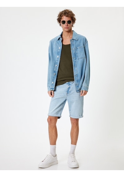 Koton Slim Fit Kot Şort Bermuda Katlama Paçalı Düğme Detaylı Bleach 4sam40027ıd Açık Mavi Koton Slim Fit Kot Şort Bermuda Katlama Paçalı Düğme Detaylı Bleach 4sam40027ıd Açık Mavi