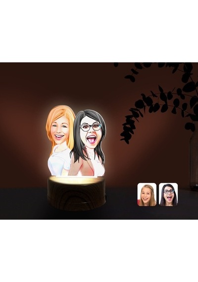 Kişiye Özel Kız Kardeşler Karikatürlü Dekoratif 3D Biblo Led Işık (483006759)