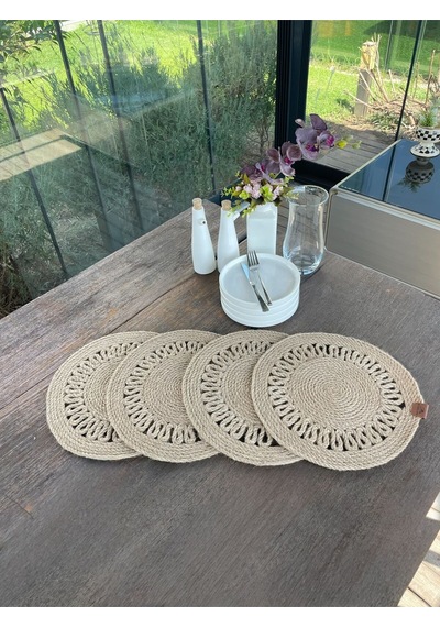 4 Kişilik Yuvarlak Amerikan Servis Özel Tasarım Jüt 33 X 33 Cm Natural