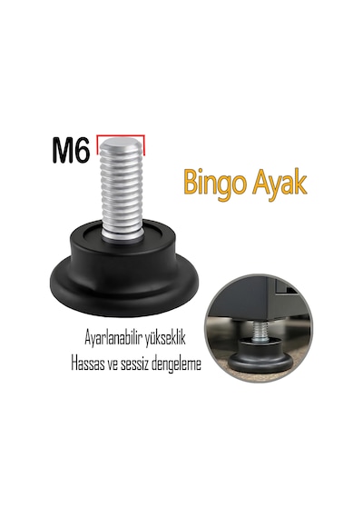 Bingo Rotil Ayak Ayakları M6 Civatalı 6 Mm Siyah Profil Ayağı 2.5 Cm