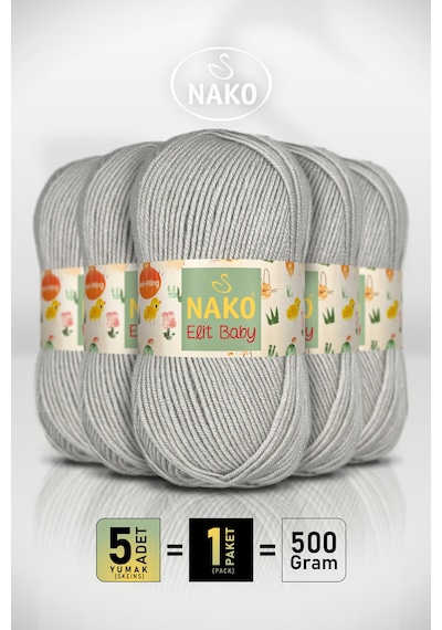 Elit Baby - 4672 Açık Gri - 5'li Paket - 100gr/250m - Bebek İpi - Anti Pilling Tüylenmez İp