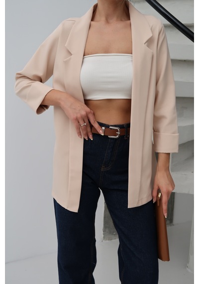 Paw Garage Kadın Atlas Kumaş Astarsız Blazer Ceket, Premium Kalite Bej