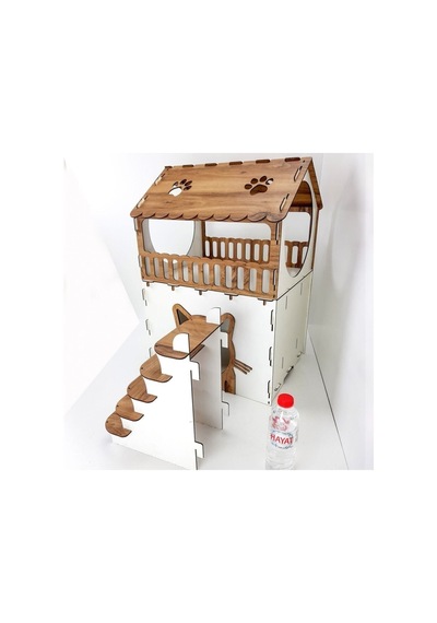Teras Katlı Kedi Evi Ahşap Kedi Evi Kedi Yatağı