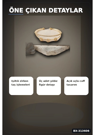 Bay Pirinç Zirkon Taşlı Yıldız Desen Gold Renk Bileklik - 1 Adet Bayan Takı Bx-313606 Najmaddin Standart