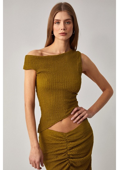Grımelange Tosıa Kadın Slim Fit Örme Yeşil Bluz Yeşil