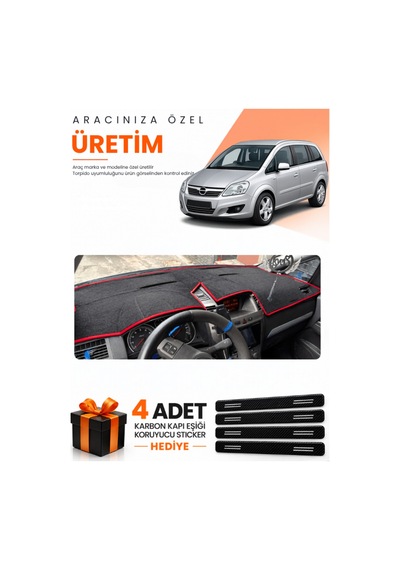 Opel Zafira B 2004-2011 Uyumlu Torpido Koruma Örtüsü Oto Kılıfı - Siyah Kırmızı