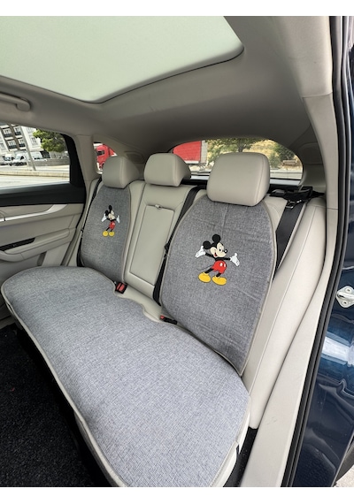 Terletmez Keten Mickey Mouse Oto Koltuk Minderi 7 Parça - Desenli Cepli Mickey Mouse Seti