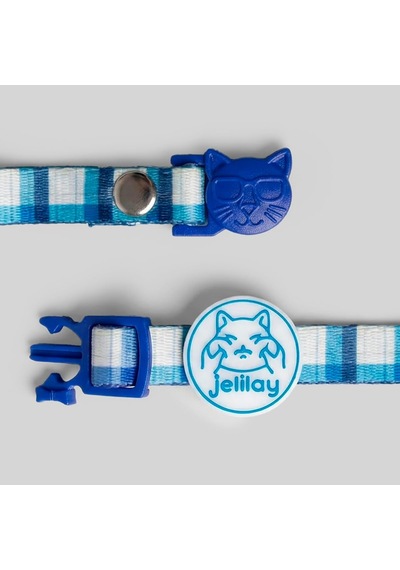 Mavi Desenli, Sallanmayan, İsimlikli, Telefon Numarası Yazılı, Kedi Boyun Tasması Safety Click